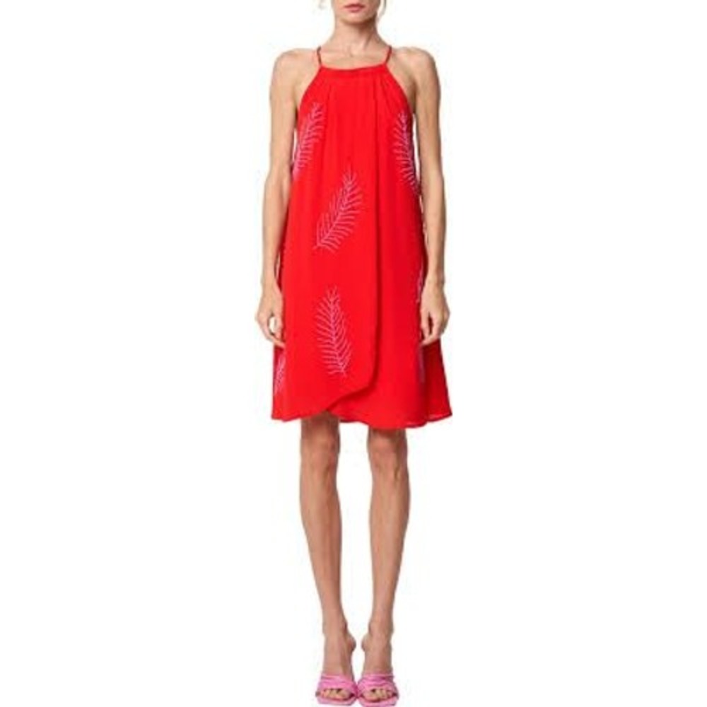 CIEBON Joanna Red Beaded Palm‎ Leaf Halter Dress Size L